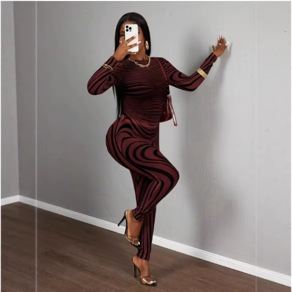 Simenual 90s Rave Mesh Printed Co Ord Suits Women Sexy See Through Pullovers T-Shirts Skinny Pencil Pants Y2K Club Two Piece Set 250107