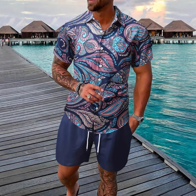 Versatile Plant Pattern 3D Printed Short Sleeve Shirt and Shorts Set 240809