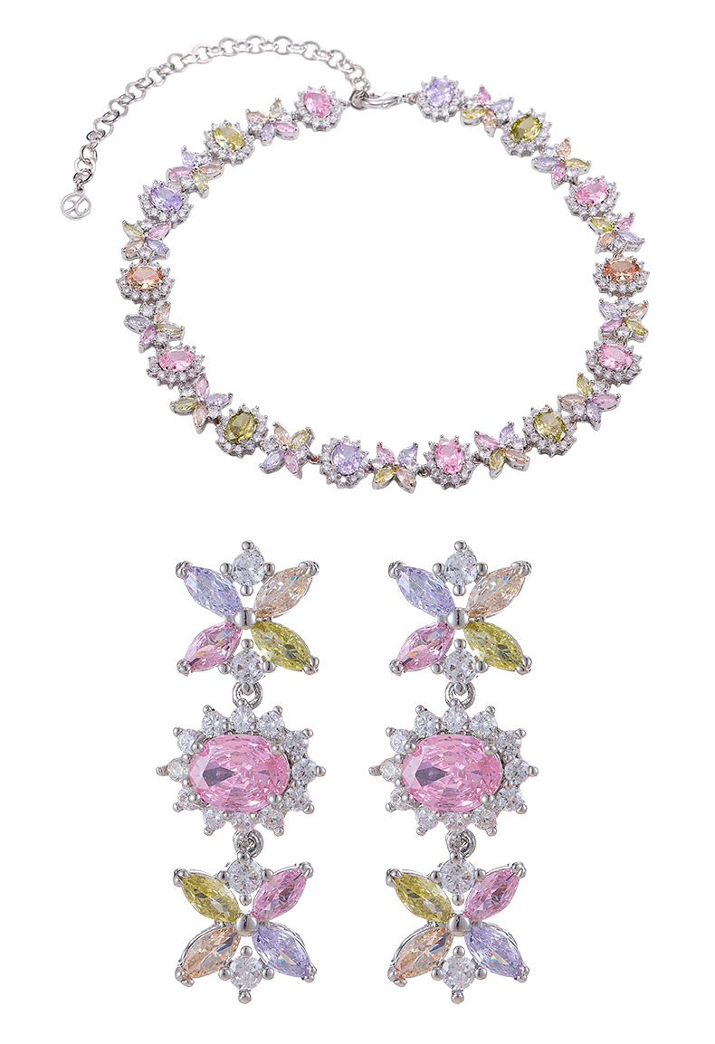 2026 Symmetric Floral Butterfly Multi Color Cubic Zirconia Choker Mixed Pastel Gemstone Halo Setting Elegant Formal Party Necklace - view 5