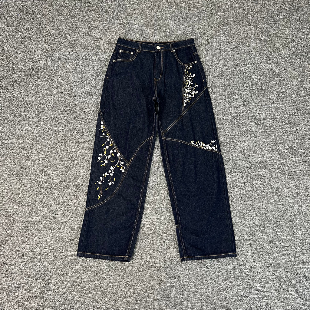 Men's Jeans Creative Volcano Starry Sky Pattern Embroidery High Street Fashion Design Straight Leg Y2K Men Women Hip Hop Streetwear