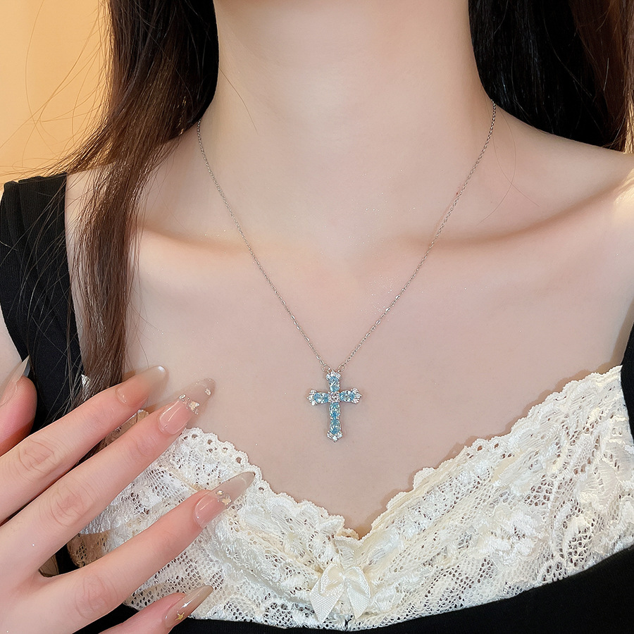 European and American cross-border zircon cross pendant double-layer necklace, light luxury high-end clavicle chain, personalized hip-hop necklace for - view 6