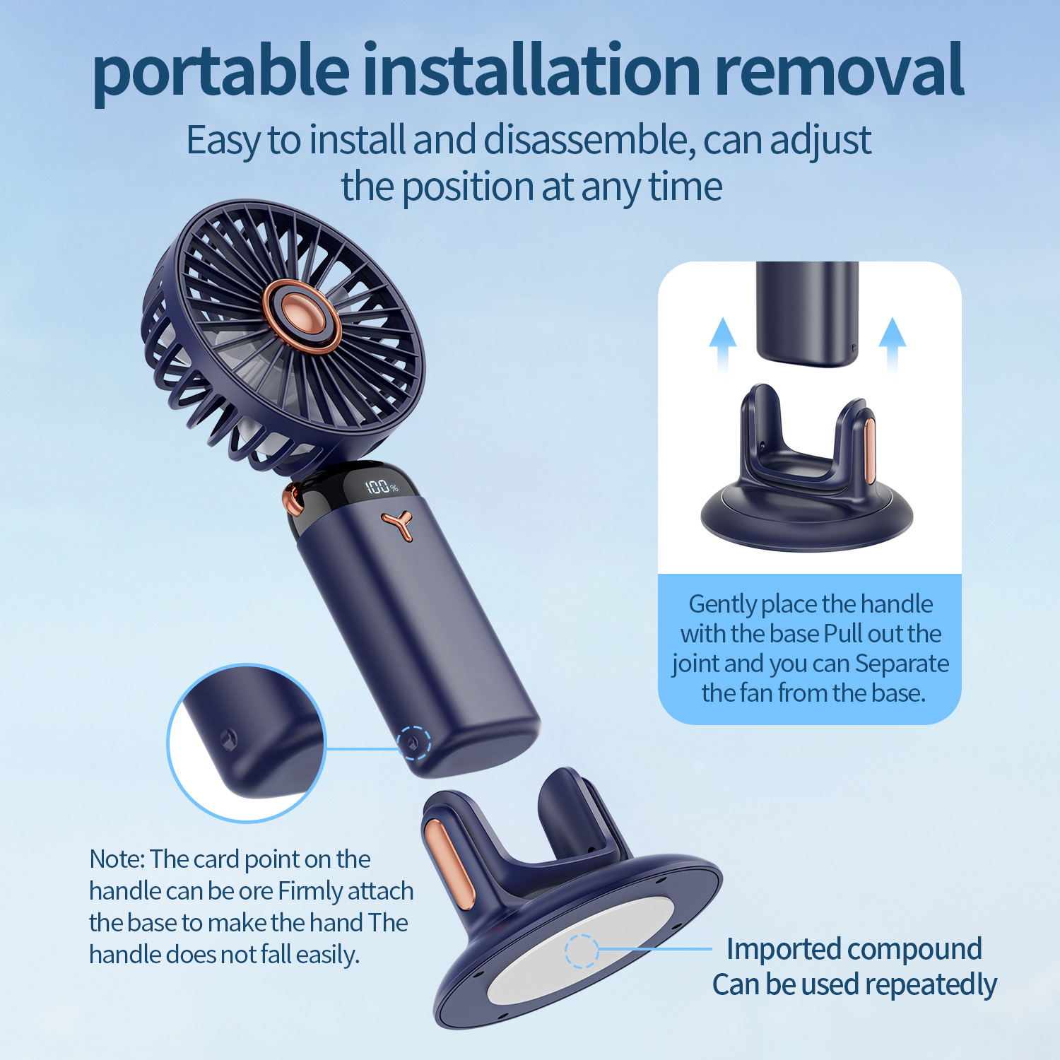 360 Degree Rotary Folding Fan Multiscene Usb Rechargeable Small Fan