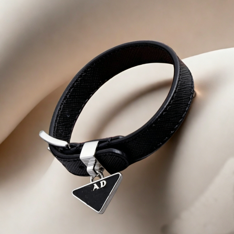 Designer leather pet collar with classic inverted triangle letter motif, adjustable design suitable for small, medium and large pets - view 4