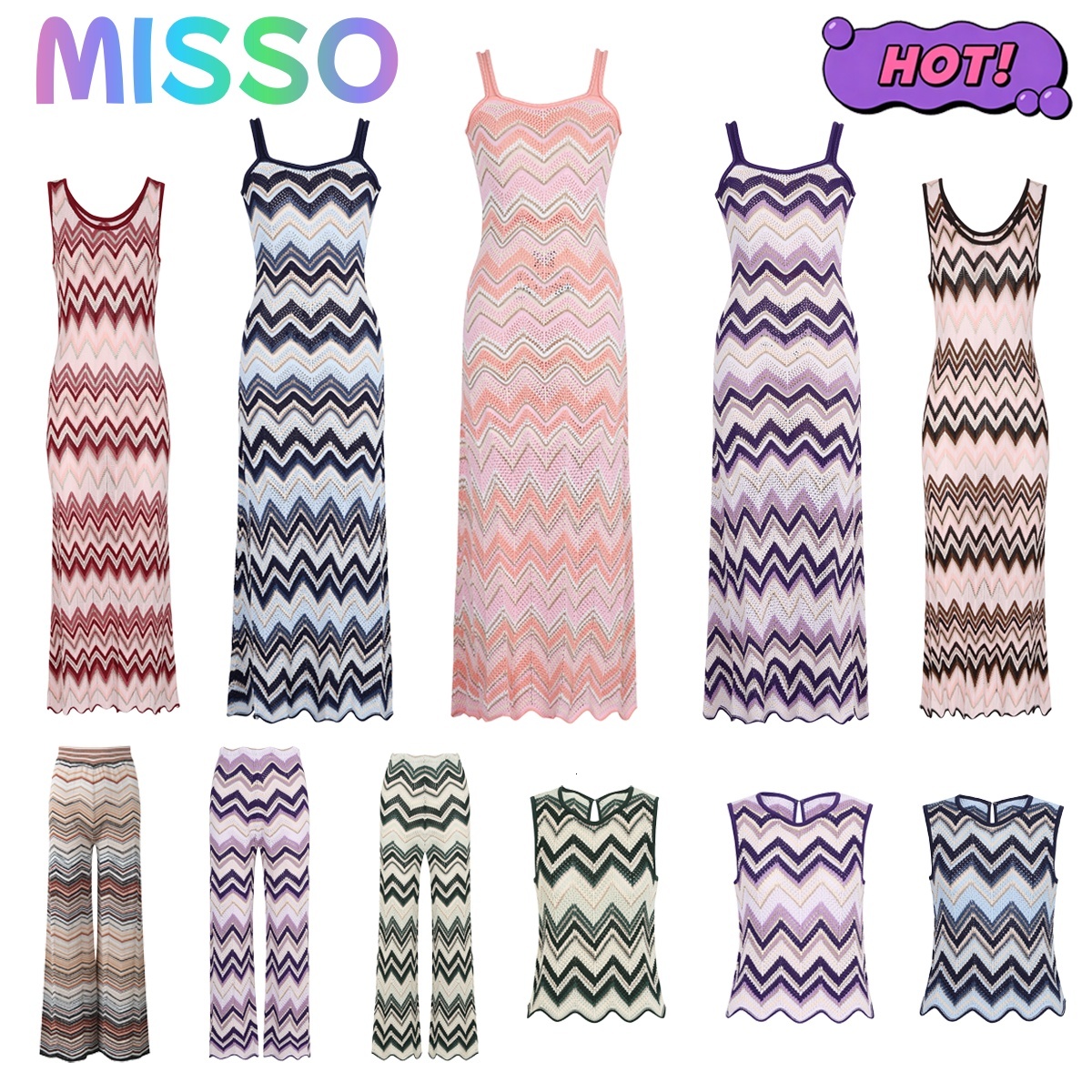 For Beach Resort Luxury Designer Hollow Chevron Knit Maxi Matching Top Women Elegant Sling Bodycon Long Dress Missonii Bikini dress
