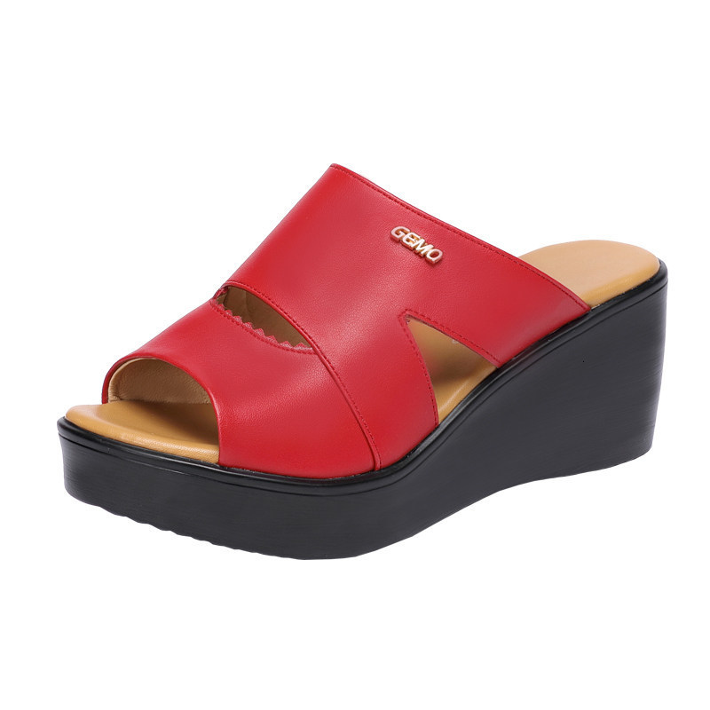 10cm Small Size 32-43 Soft Leather Slippers Womens Block High Heels Slides Thick Bottom Platform Sandals for Office Model 240618