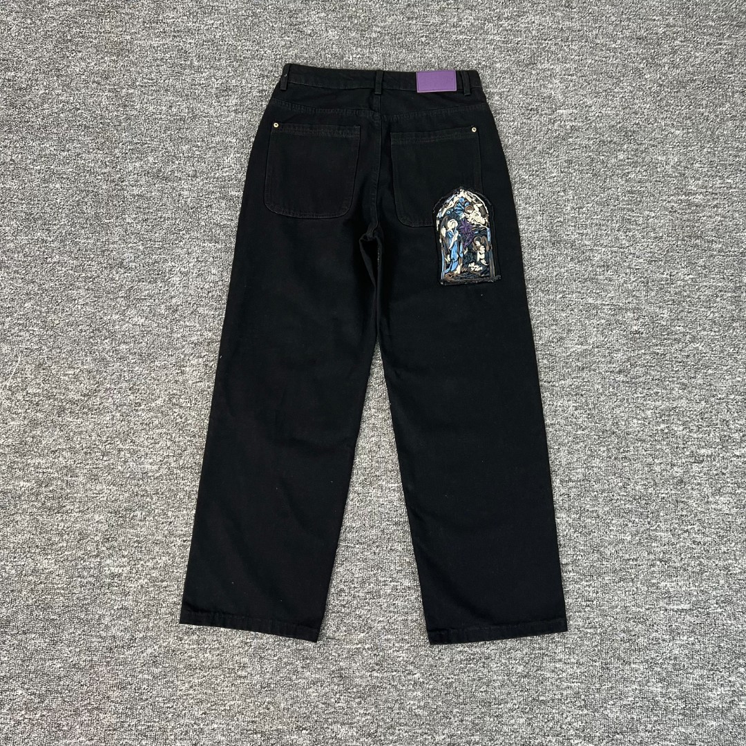 Men's Jeans Creative Volcano Starry Sky Pattern Embroidery High Street Fashion Design Straight Leg Y2K Men Women Hip Hop Streetwear