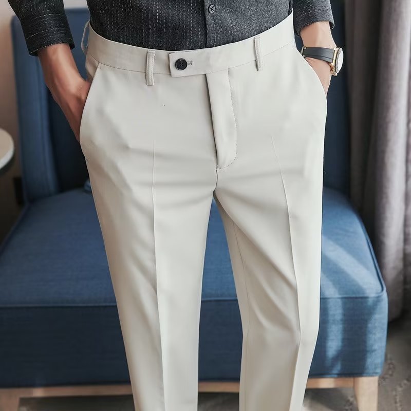 Men Dress Pants Summer Ankle Length Business Suit Pants For Men Fashion Elastic Waist Slim Fit Casual Business Office Trousers 240729