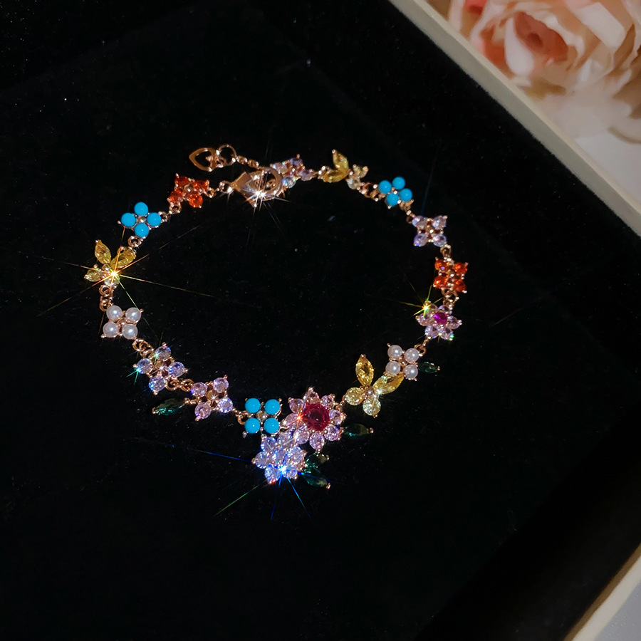 18k real gold plated zircon flower bracelet, sweet and romantic pastoral style, fashionable, light luxury, high-end jewelry - view 6