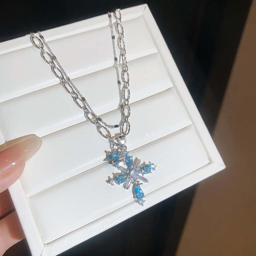 European and American cross-border zircon cross pendant double-layer necklace, light luxury high-end clavicle chain, personalized hip-hop necklace for - view 5