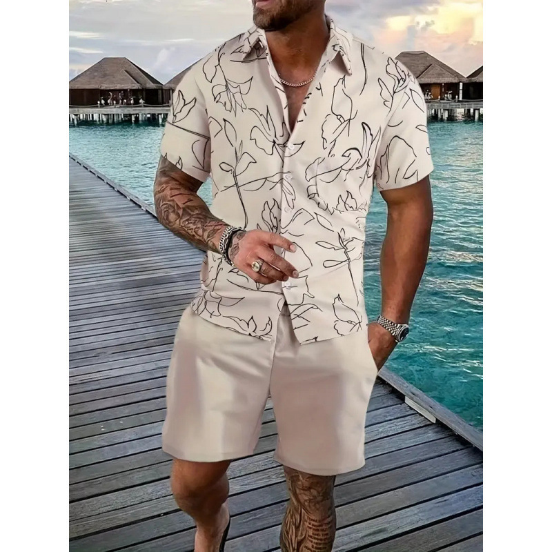 Versatile Plant Pattern 3D Printed Short Sleeve Shirt and Shorts Set 240809