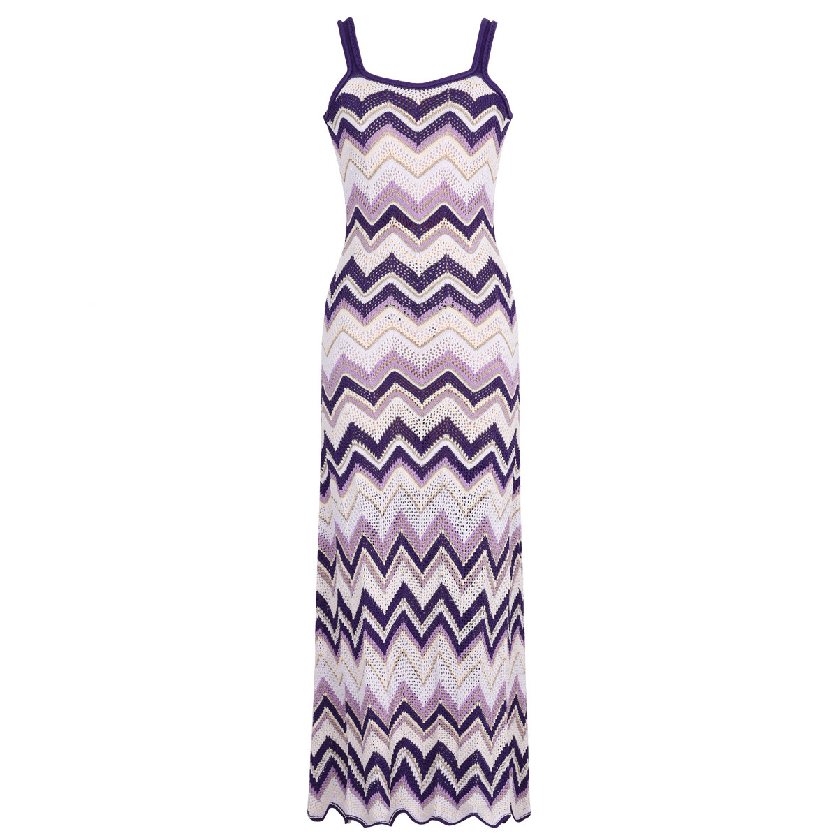 Misson dress Luxury Designer Hollow Chevron Knit Maxi Matching Top Women Elegant Sling Bodycon Long Dress For Beach Resort Daily Office Lady - view 4