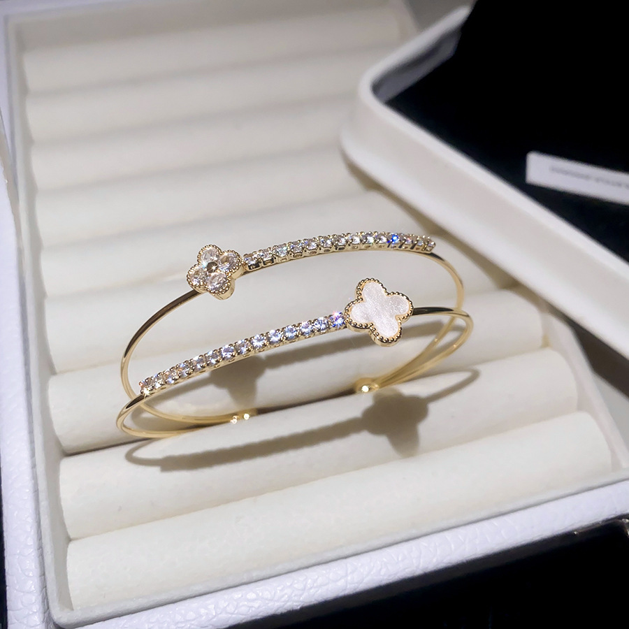 European and American trendy ultra-shiny zircon double-layer four-leaf flower bracelet, light luxury high-end fashion niche jewelry for women - view 5