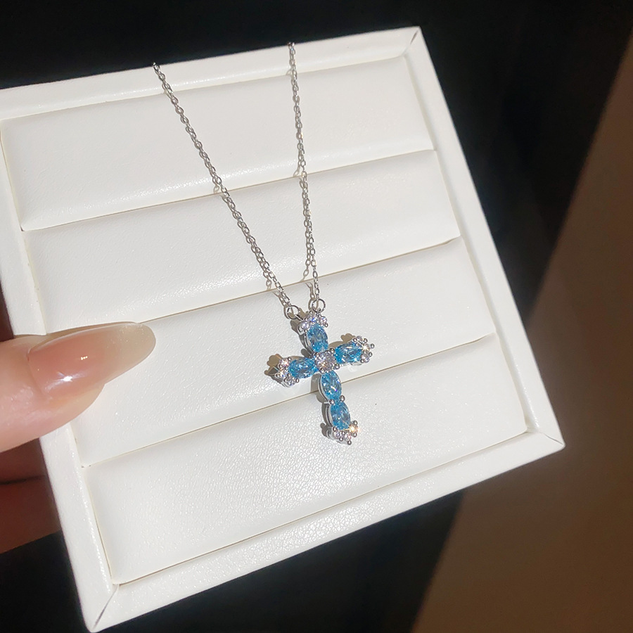 European and American cross-border zircon cross pendant double-layer necklace, light luxury high-end clavicle chain, personalized hip-hop necklace for - view 9