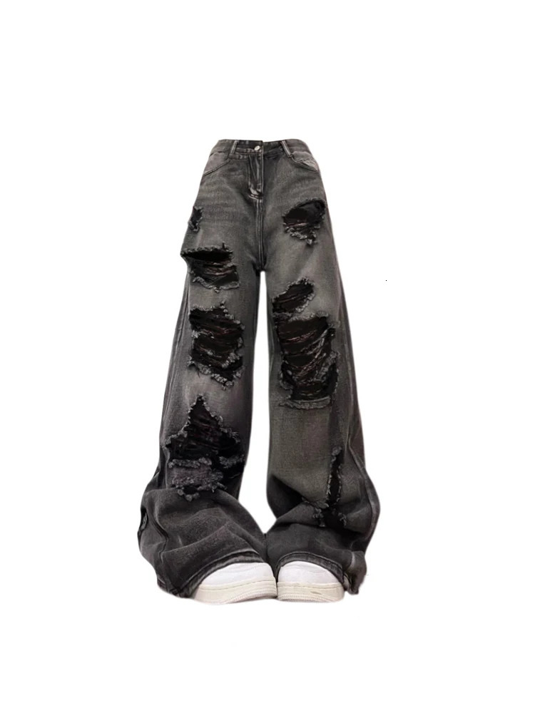 Womens Ripped Jeans Baggy Vintage Aesthetic Streetwear Cowboy Pants Harajuku Oversize Denim Trousers Y2k 2000s Trashy Clothes y260611 - view 3