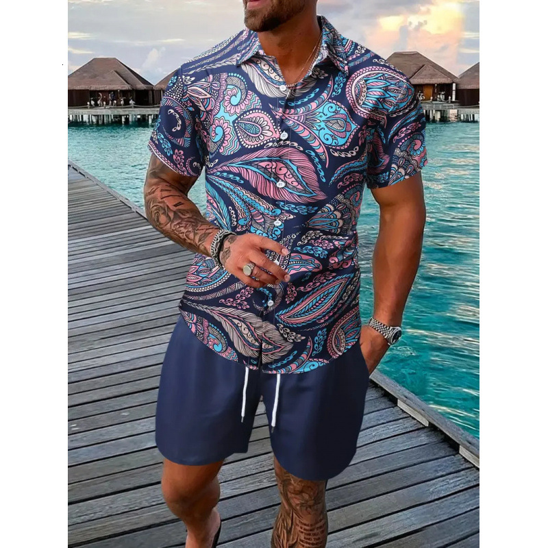 Versatile Plant Pattern 3D Printed Short Sleeve Shirt and Shorts Set 240809