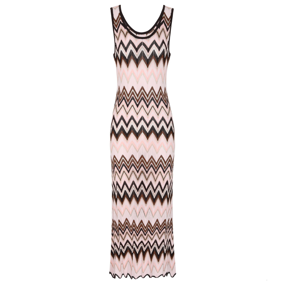 Misson dress Luxury Designer Hollow Chevron Knit Maxi Matching Top Women Elegant Sling Bodycon Long Dress For Beach Resort Daily Office Lady - view 5