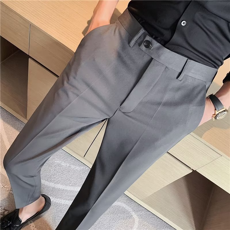 Men Dress Pants Summer Ankle Length Business Suit Pants For Men Fashion Elastic Waist Slim Fit Casual Business Office Trousers 240729
