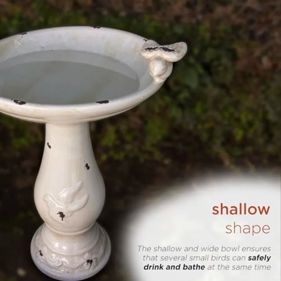 Antique Ceramic Birdbath 25 Inches Tall with 2 Figurines - Vintage Garden Bird Bath Bowl - view 6