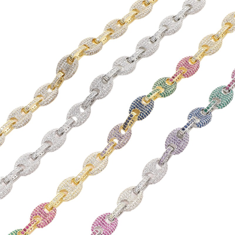 Luxury Casual Cuban Zircon Necklace Hip Zircon Bracelet Zircon Jewelry Necklace
