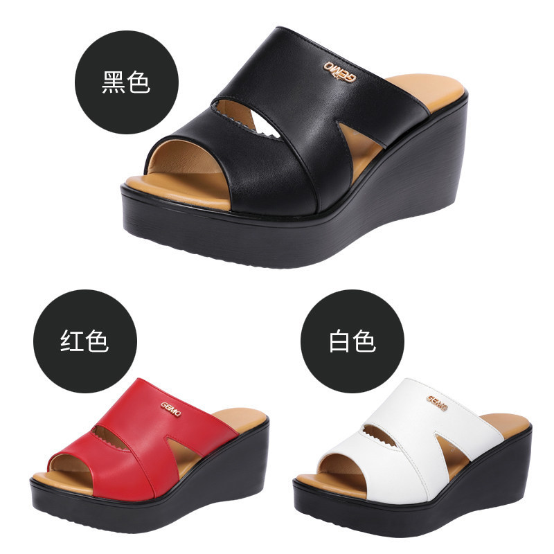 10cm Small Size 32-43 Soft Leather Slippers Womens Block High Heels Slides Thick Bottom Platform Sandals for Office Model 240618