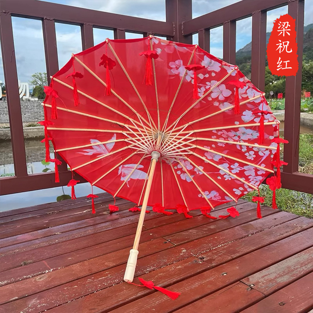Hanfu Pography Prop Ancient Umbrella rain women Antique Tassels Pograph Dance Cos Game parasol Japan 210721