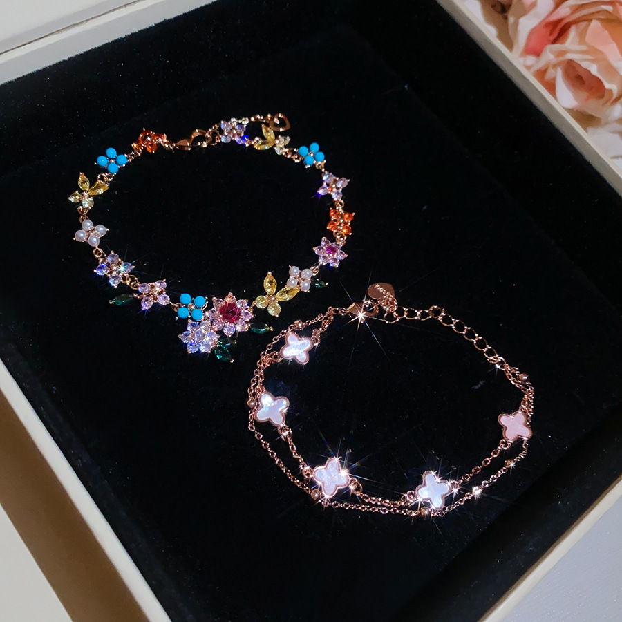 18k real gold plated zircon flower bracelet, sweet and romantic pastoral style, fashionable, light luxury, high-end jewelry - view 5