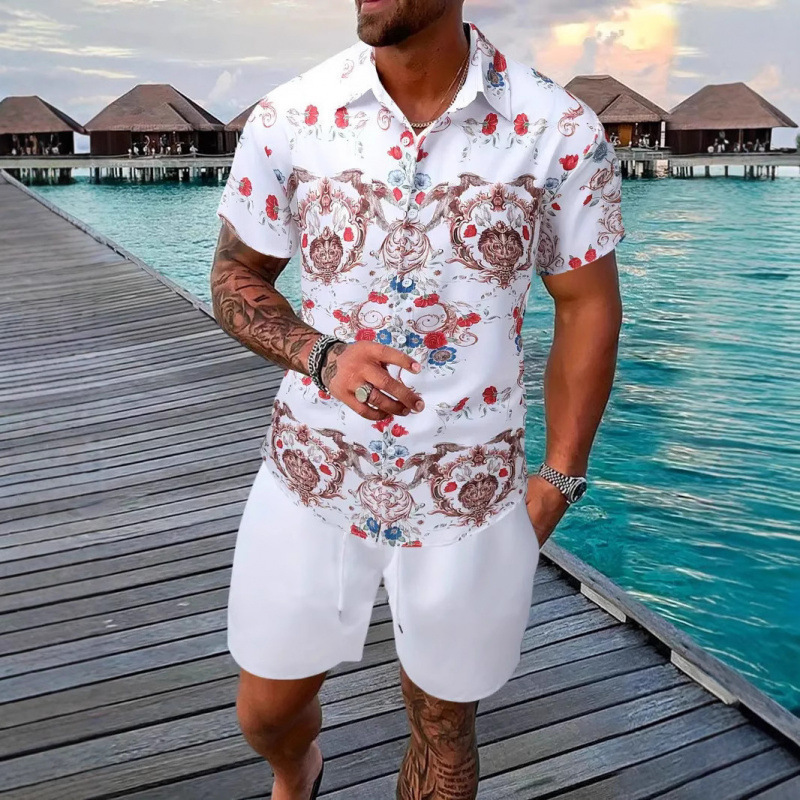 Versatile Plant Pattern 3D Printed Short Sleeve Shirt and Shorts Set 240809