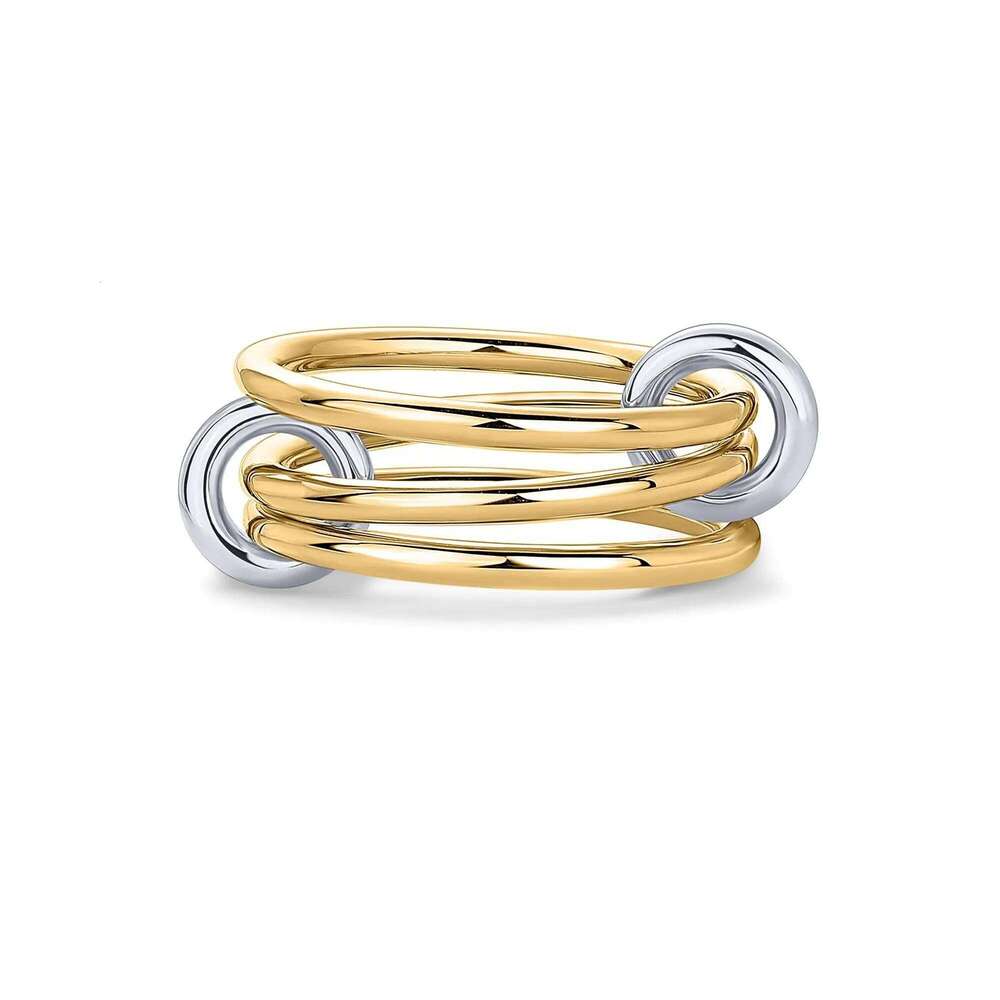 14K Gold Plated Interlocked Stackable Statement Ring for Women Chunky Multi Band Double Triple Ring, Two Tone 925 silver with Moissanite - view 5