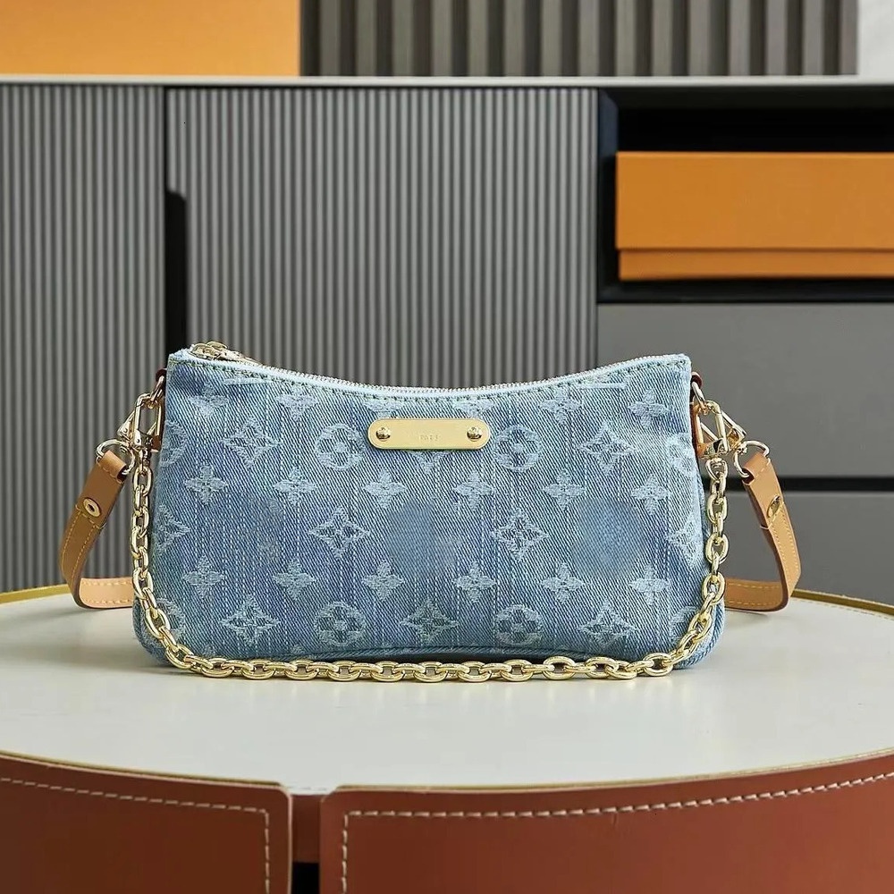 Denim Vintage Designer Pochette Elegant Half-moon Nano Luxury Fashion Women Leather Embossed Crossbody Old Flower Chain Handbag Letter Striped Hobo Bag