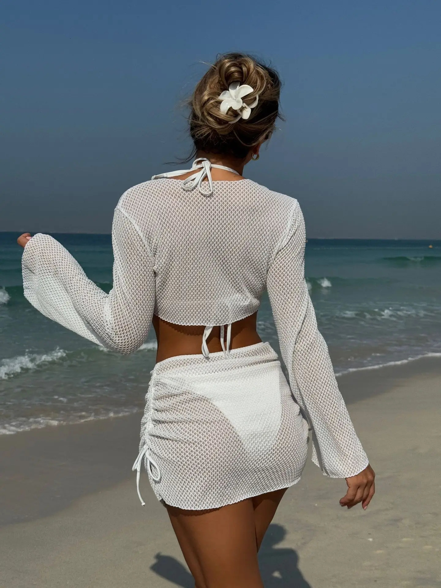 Summer Holiday 4 Piece Bikini Set 2026 Women Sexy White Long Sleeve Cover Up and Skirt Swimsuit Beach Bathing Suit Pool Swimwear 260615 - view 5