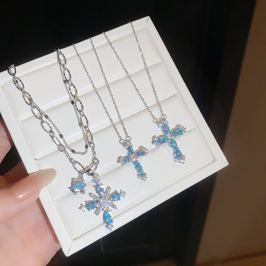 European and American cross-border zircon cross pendant double-layer necklace, light luxury high-end clavicle chain, personalized hip-hop necklace for - view 3