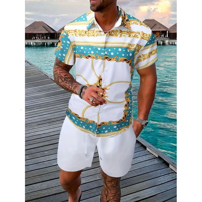 Versatile Plant Pattern 3D Printed Short Sleeve Shirt and Shorts Set 240809