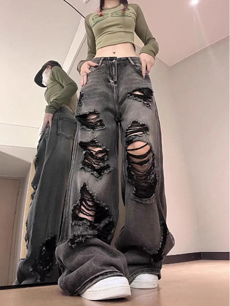 Womens Ripped Jeans Baggy Vintage Aesthetic Streetwear Cowboy Pants Harajuku Oversize Denim Trousers Y2k 2000s Trashy Clothes y260611 - view 6