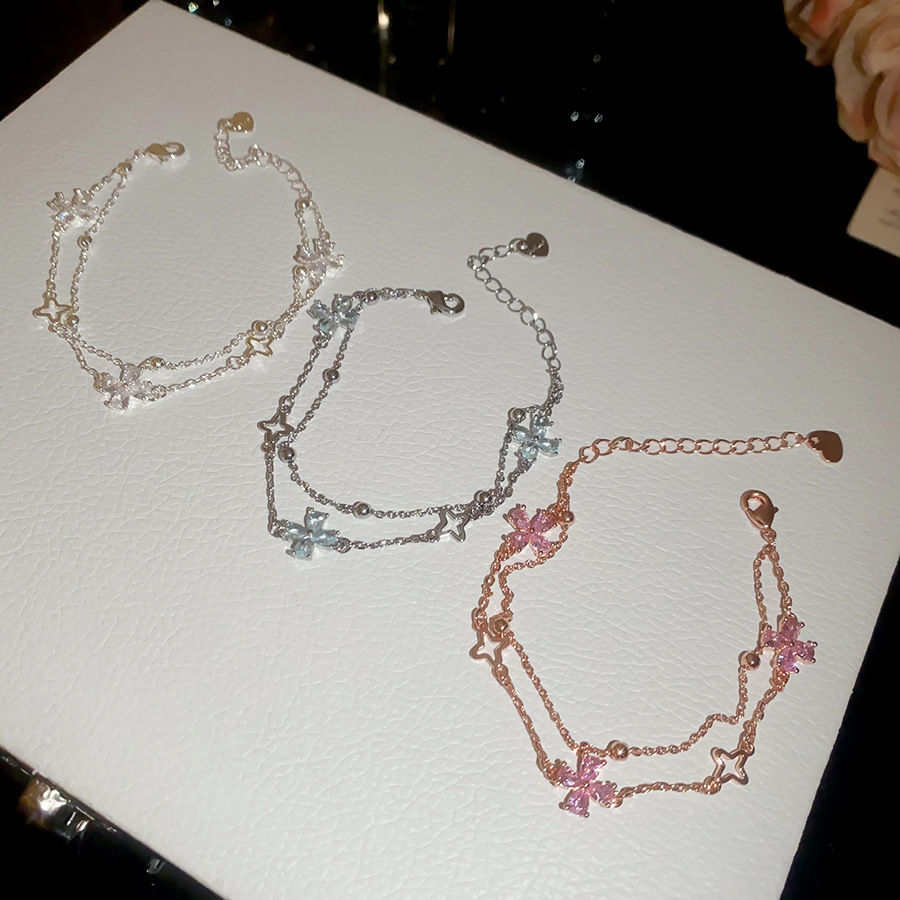 Korean-style double-layered four-leaf flower bracelet women, elegant, light luxury, high-end feel, versatile accessory for commuting - view 9