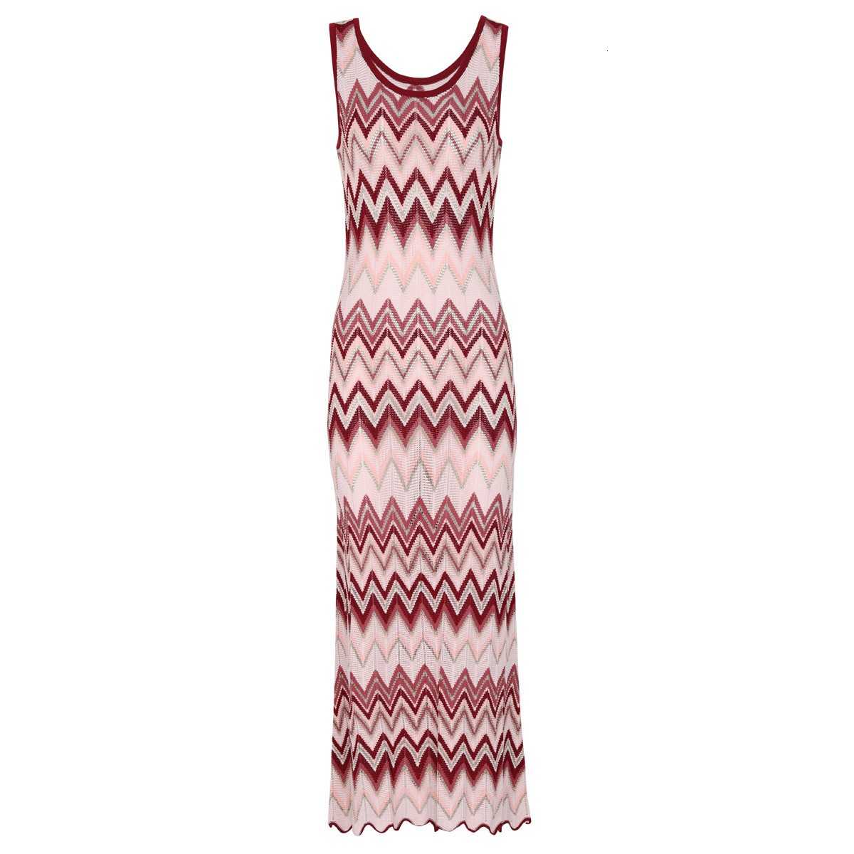 Misson dress Luxury Designer Hollow Chevron Knit Maxi Matching Top Women Elegant Sling Bodycon Long Dress For Beach Resort Daily Office Lady - view 6