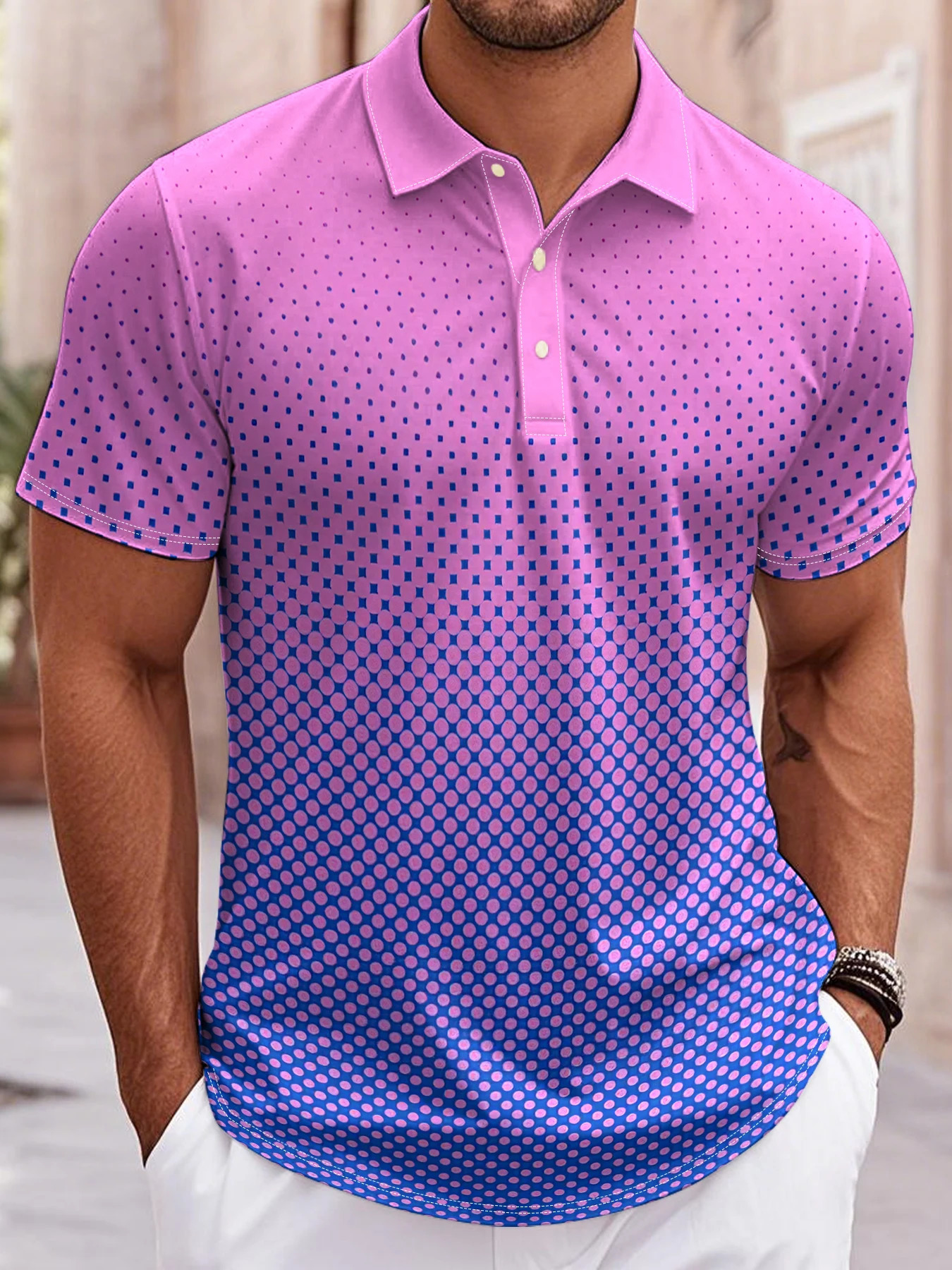 Mens Polo Shirt Gradient 3D Print Mens Tops Outdoor Casual Button Lapel T-Shirt Street Fashion Male Loose Oversized Clothing 260615CJ - view 3
