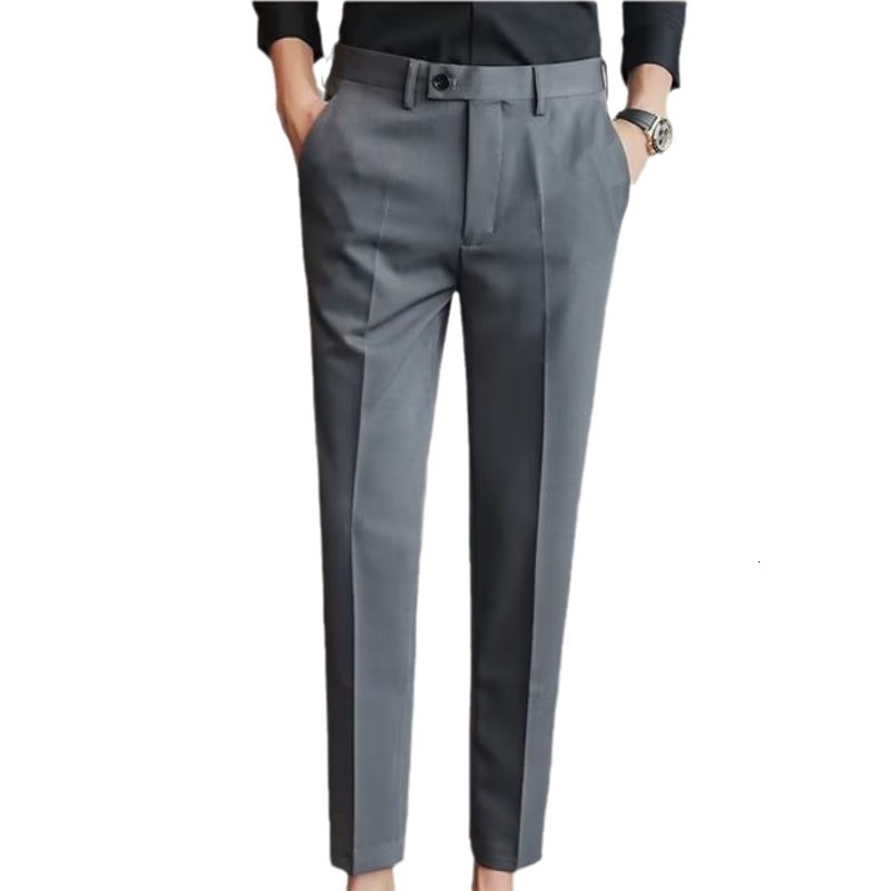 Men Dress Pants Summer Ankle Length Business Suit Pants For Men Fashion Elastic Waist Slim Fit Casual Business Office Trousers 240729