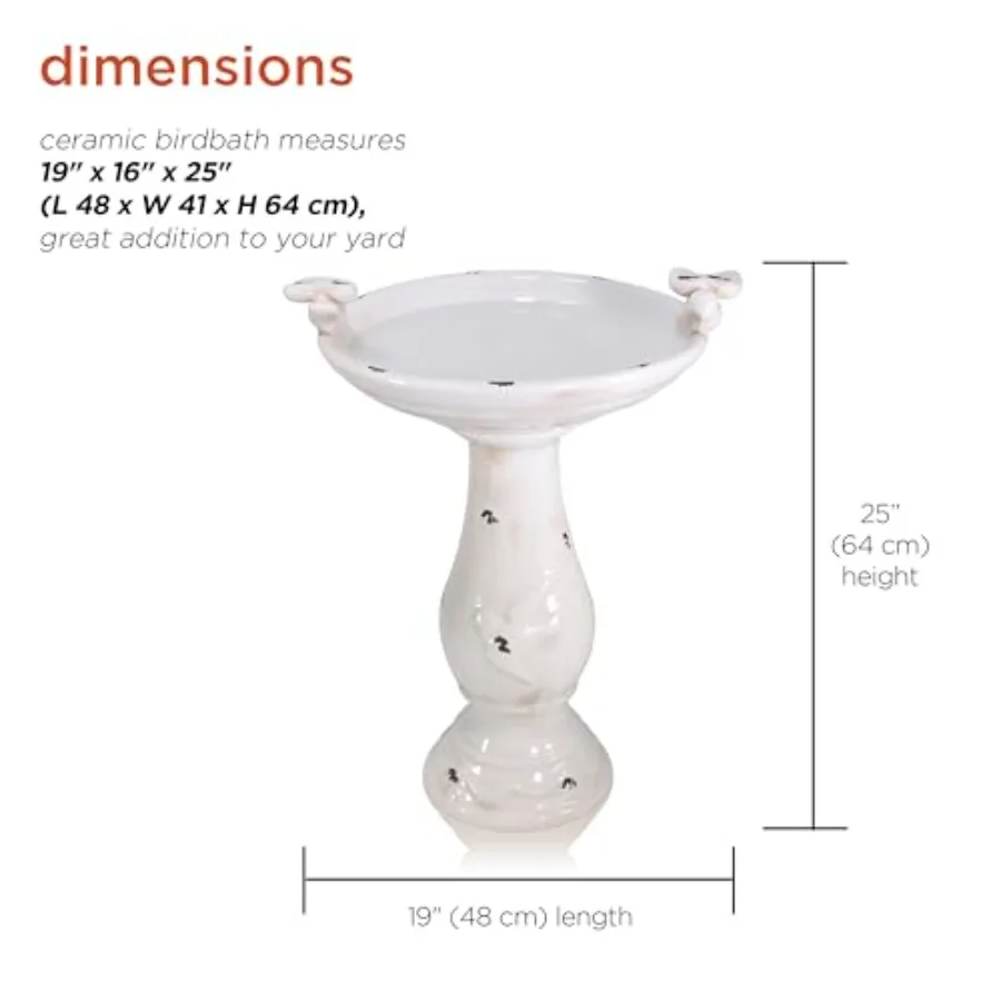 Antique Ceramic Birdbath 25 Inches Tall with 2 Figurines - Vintage Garden Bird Bath Bowl - view 4