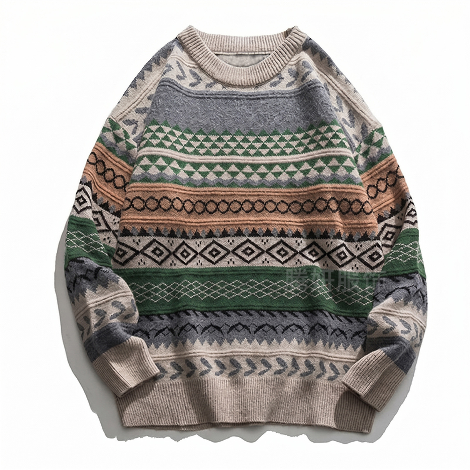 Knitted Striped Vintage Sweater Pullover Men Sweater Casual Men's Sweater O-Neck Long Sleeves Retro Striped Print Sweater Jumper