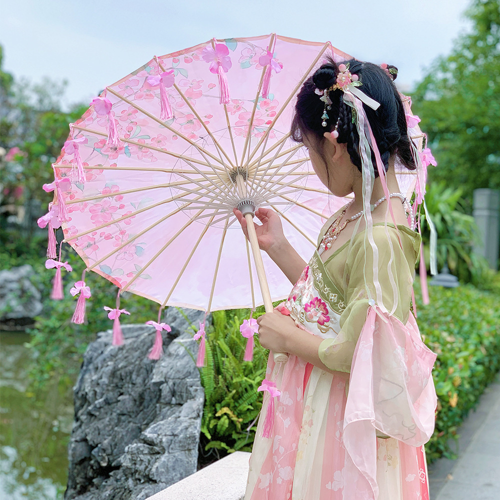 Hanfu Pography Prop Ancient Umbrella rain women Antique Tassels Pograph Dance Cos Game parasol Japan 210721