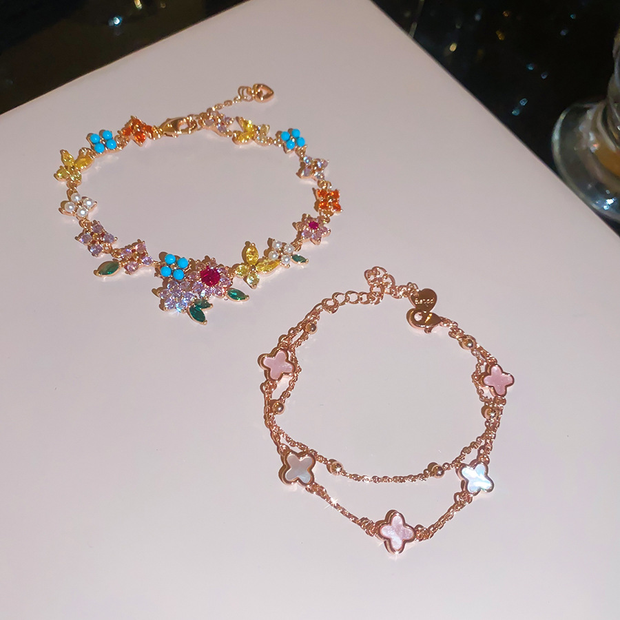 18k real gold plated zircon flower bracelet, sweet and romantic pastoral style, fashionable, light luxury, high-end jewelry - view 8