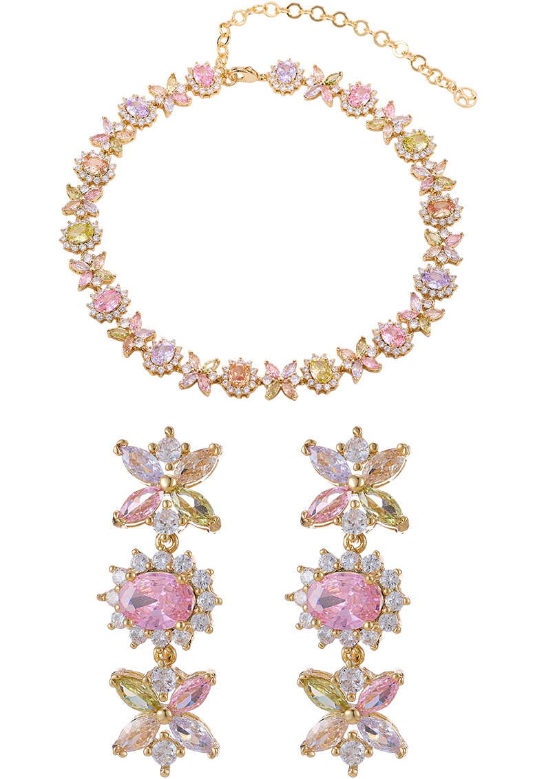 2026 Symmetric Floral Butterfly Multi Color Cubic Zirconia Choker Mixed Pastel Gemstone Halo Setting Elegant Formal Party Necklace - view 4