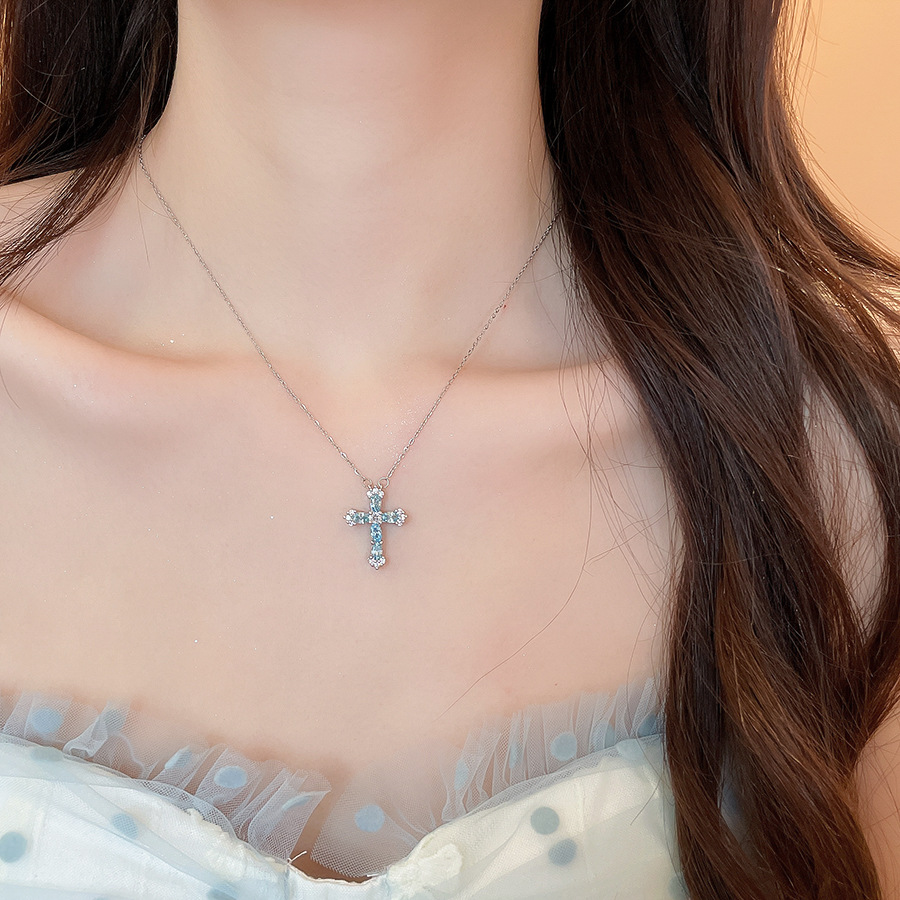 European and American cross-border zircon cross pendant double-layer necklace, light luxury high-end clavicle chain, personalized hip-hop necklace for - view 8