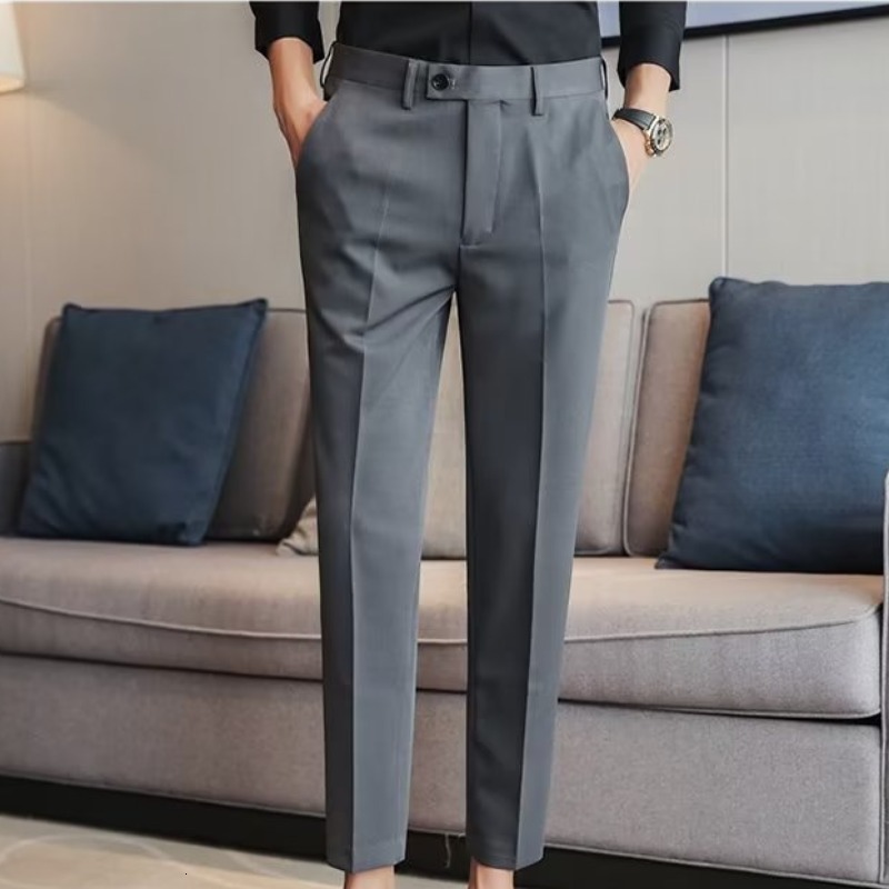 Men Dress Pants Summer Ankle Length Business Suit Pants For Men Fashion Elastic Waist Slim Fit Casual Business Office Trousers 240729