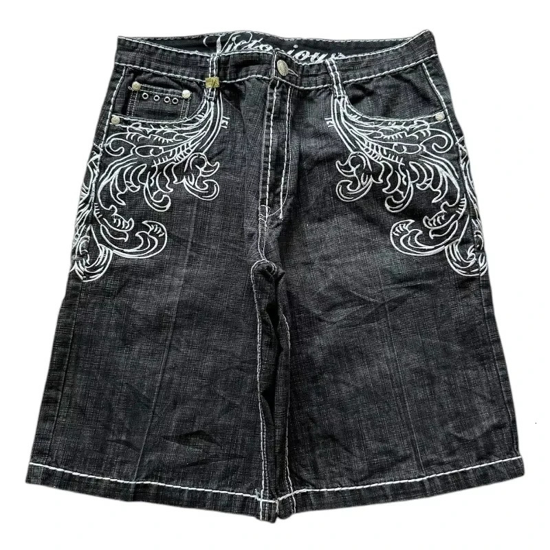 American Vintage Pattern Embroidery Baggy Denim Shorts Men Street Fashion Gothic Casual Joker Shorts Women Clothing 260616 - view 3