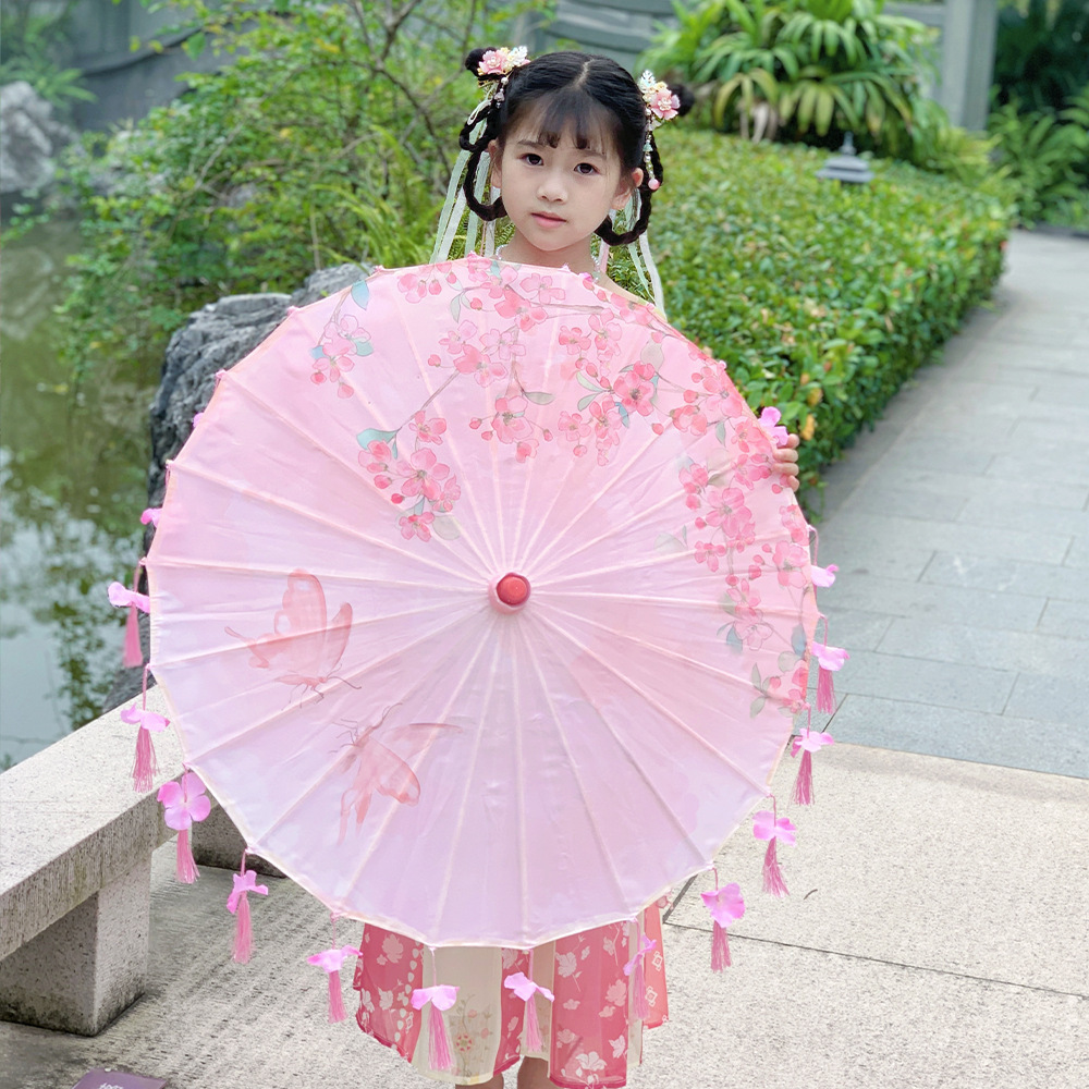Hanfu Pography Prop Ancient Umbrella rain women Antique Tassels Pograph Dance Cos Game parasol Japan 210721