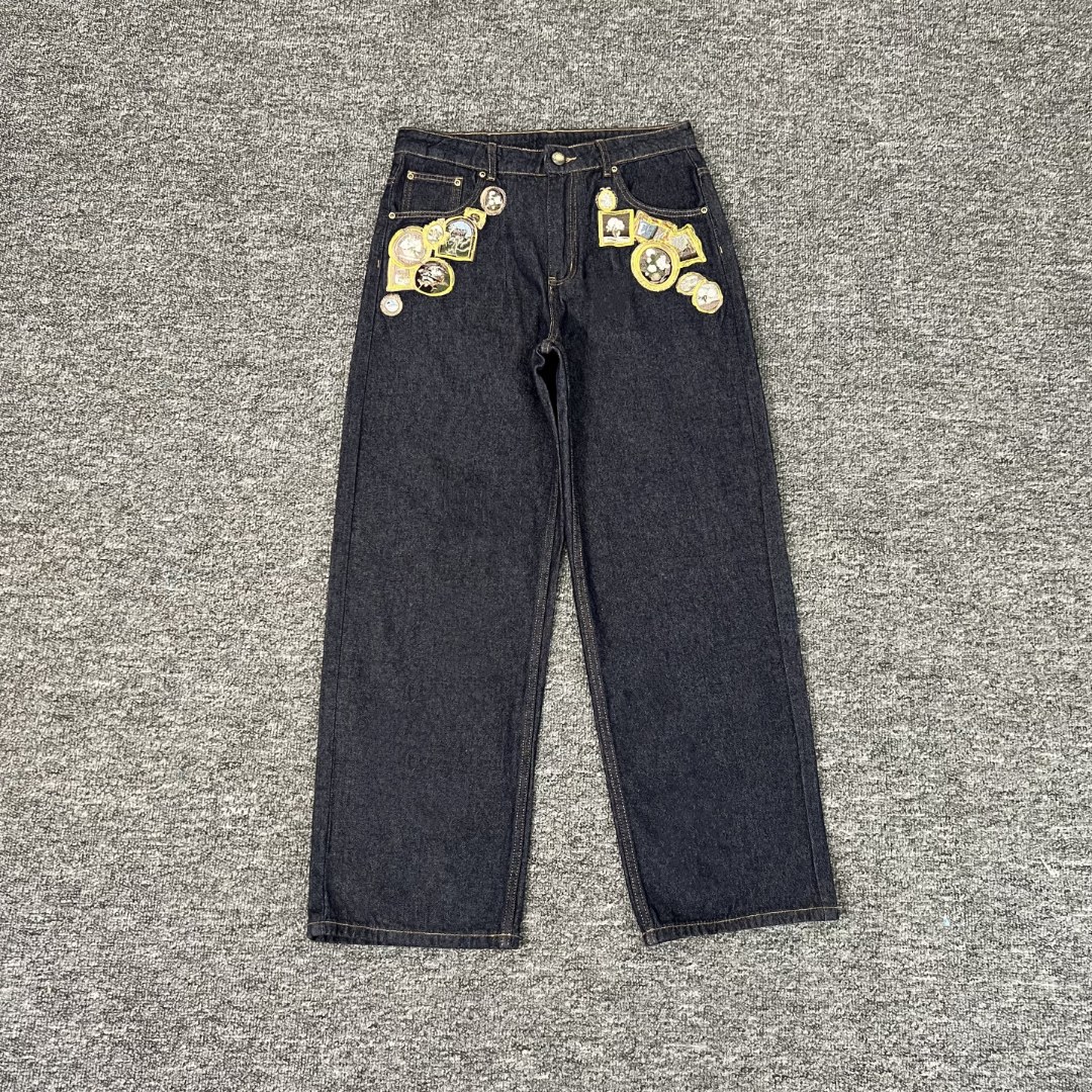 Men's Jeans Creative Volcano Starry Sky Pattern Embroidery High Street Fashion Design Straight Leg Y2K Men Women Hip Hop Streetwear