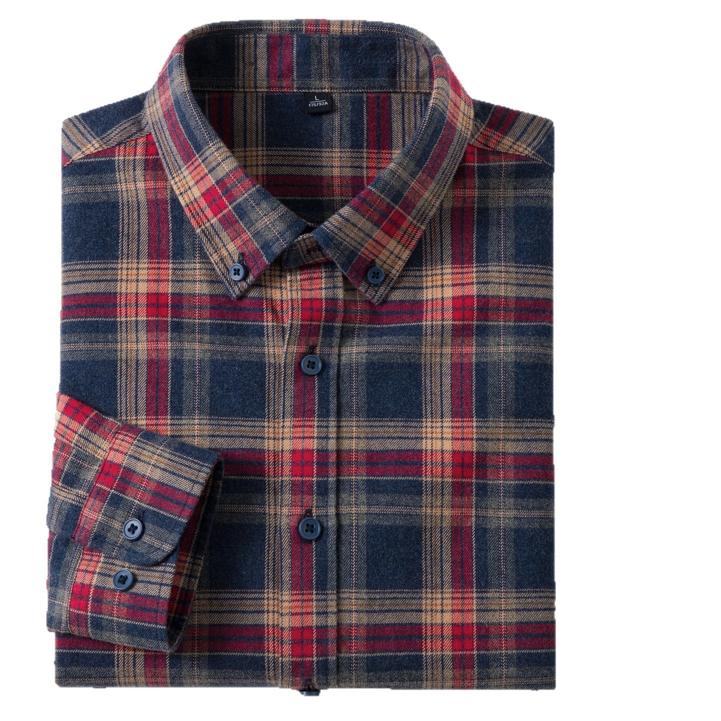 American retro blue plaid shirt mens autumn sanding shirt coat loose casual shirt 250917