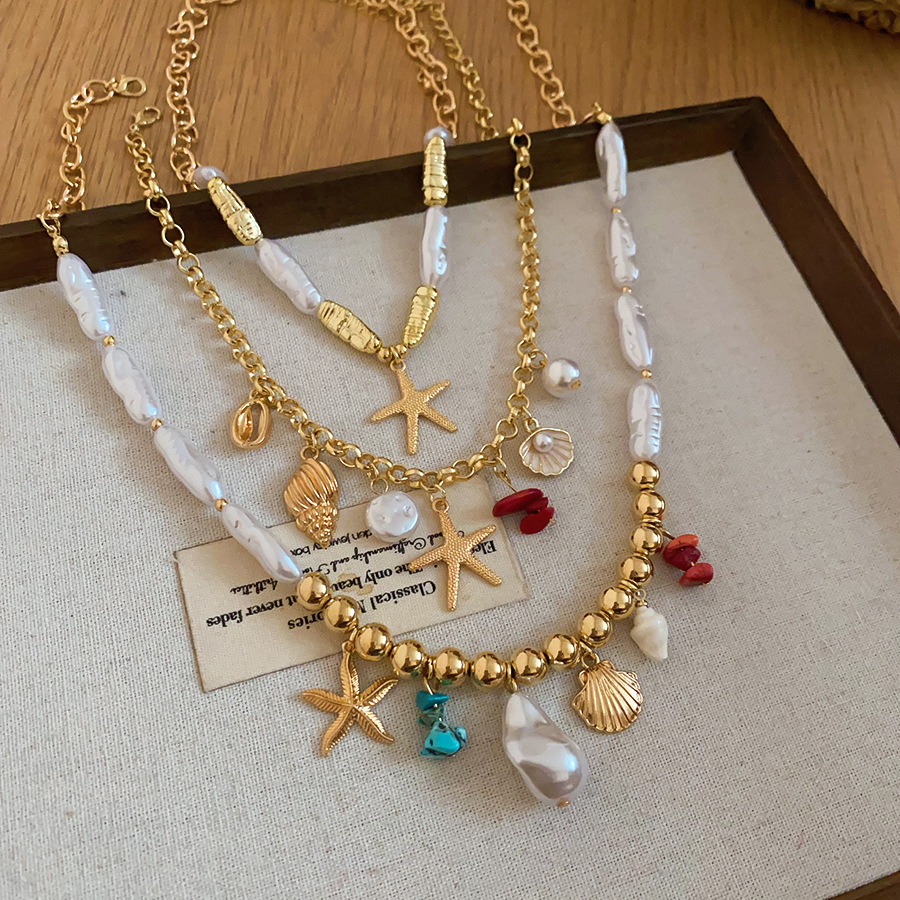 European American cross-border seaside vacation style starfish shell pendant necklace, unique exaggerated collarbone chain, fashionable and versatile - view 9