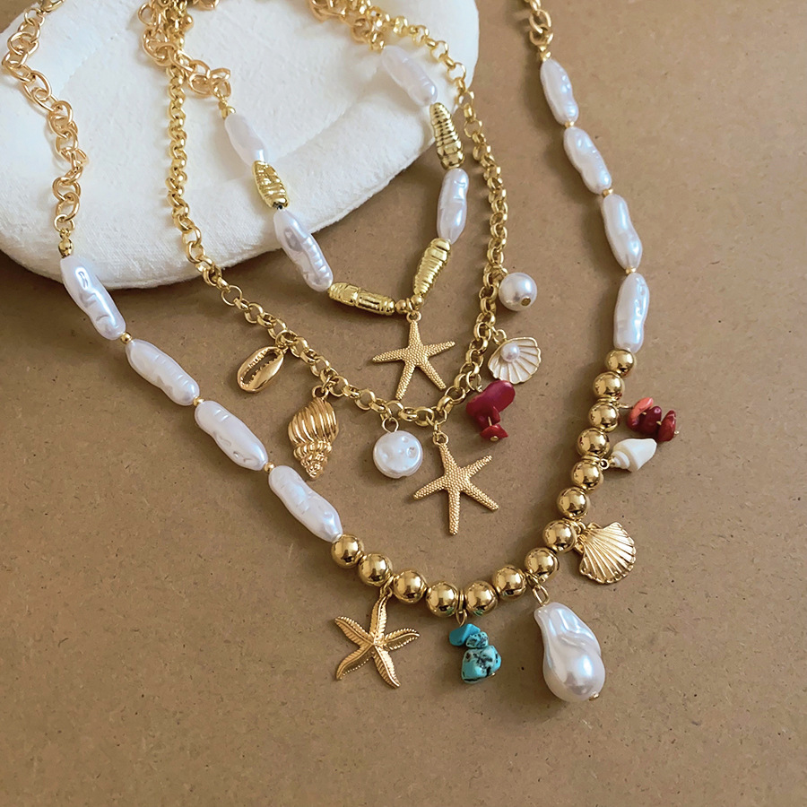 European American cross-border seaside vacation style starfish shell pendant necklace, unique exaggerated collarbone chain, fashionable and versatile - view 5
